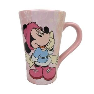 Disney Store Minnie Mouse Coffee Mug‎ 12oz Pink Ceramic Tapered Cup Glitter NWOT